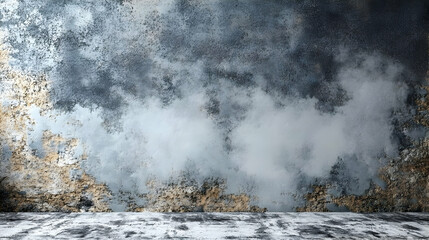 Dramatic Grunge Studio Background With Smoke And Gold