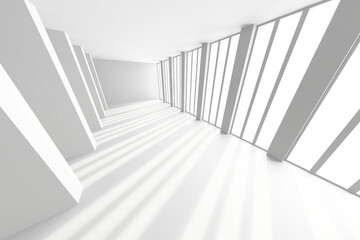 Fototapeta premium Futuristic minimalistic architecture with geometric shadows in a sunlit interior design. 3d render