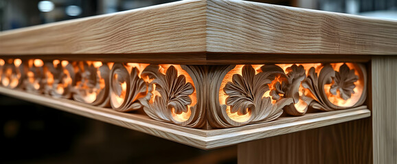 Carved Wooden Table Corner With Floral Design And Illumination