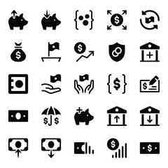 Glyph icons set for Money investment and savings.