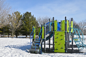 Play equipments on the playground in winter