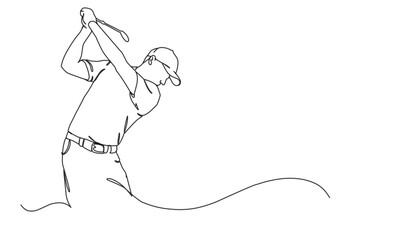 Man Playing Golf Oneline Continuous Single Line Art Editable Line. Single continuous line drawing of young happy golf player swing the golf club.
