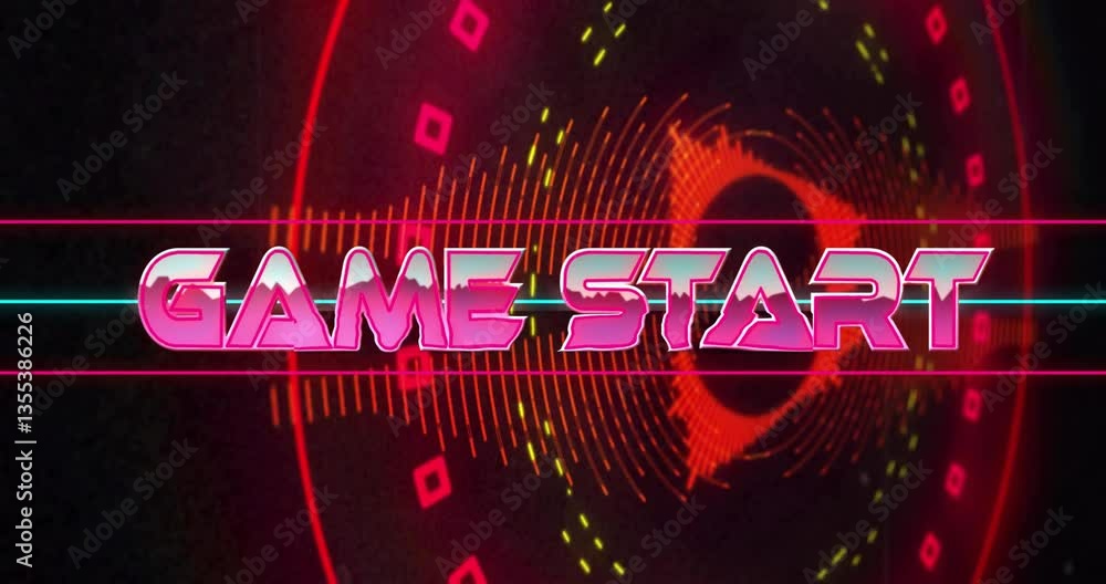 Aufkleber game start animation with vibrant neon graphics and geometric patterns