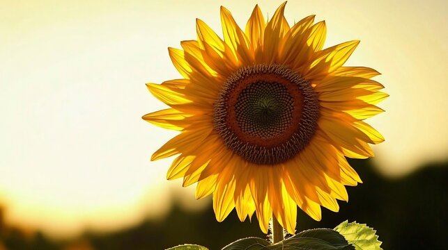 Golden sunflower with a dramatic backlight creating a striking silhouette effect
