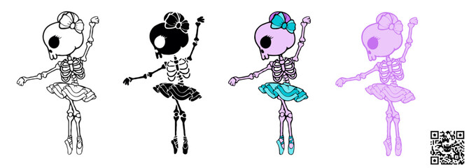 Vector illustration of a Skeleton Ballerina dancing a classical ballet dance, a cute SVG graphic ideal for sublimation print-on-demand (POD) products during the Halloween season. © Colors SVG