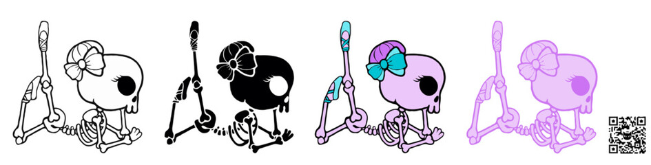 Vector illustration of a Skeleton Ballerina dancing a classical ballet dance, a cute SVG graphic ideal for sublimation print-on-demand (POD) products during the Halloween season.