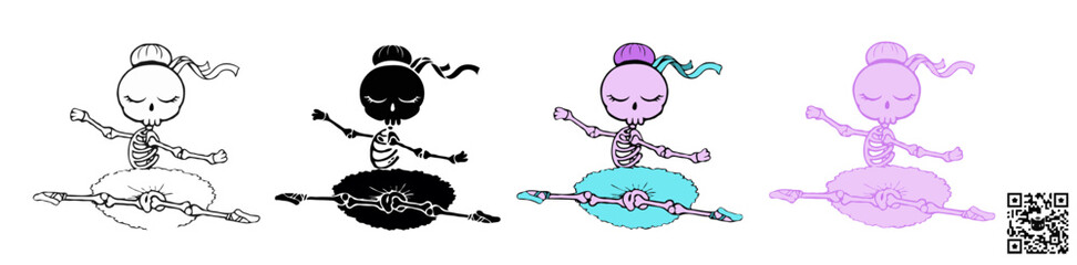 Vector illustration of a Skeleton Ballerina dancing a classical ballet dance, a cute SVG graphic ideal for sublimation print-on-demand (POD) products during the Halloween season. © Colors SVG