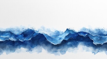 Fototapeta premium Blue watercolor ocean waves with gold accents on white background