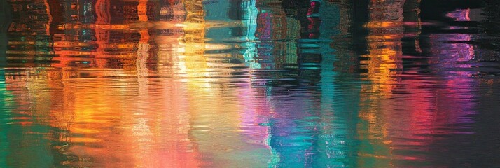 Obraz premium City lights mirrored shimmering water kaleidoscopic effect