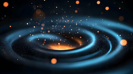 Obraz premium Abstract Cosmic Spiral Galaxy with Blue and Orange Glowing Particles