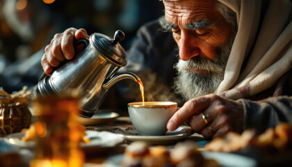 Elderly Man Enjoying a Warm Beverage