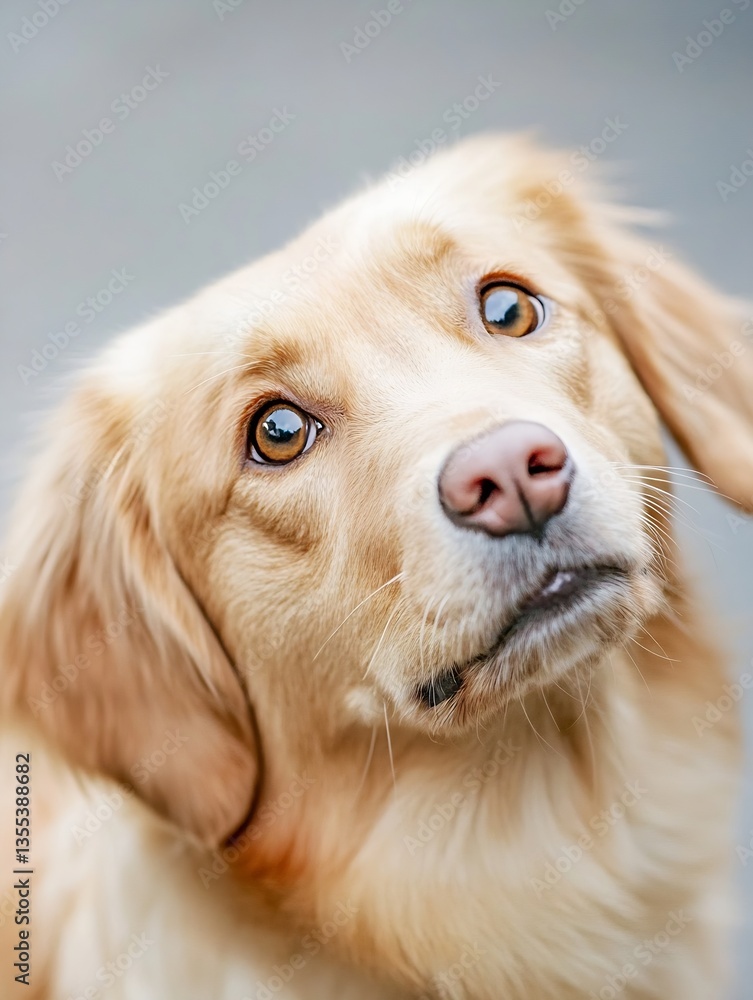 Poster charming golden retriever dog with expressive eyes looking curiously towards the camera : generative