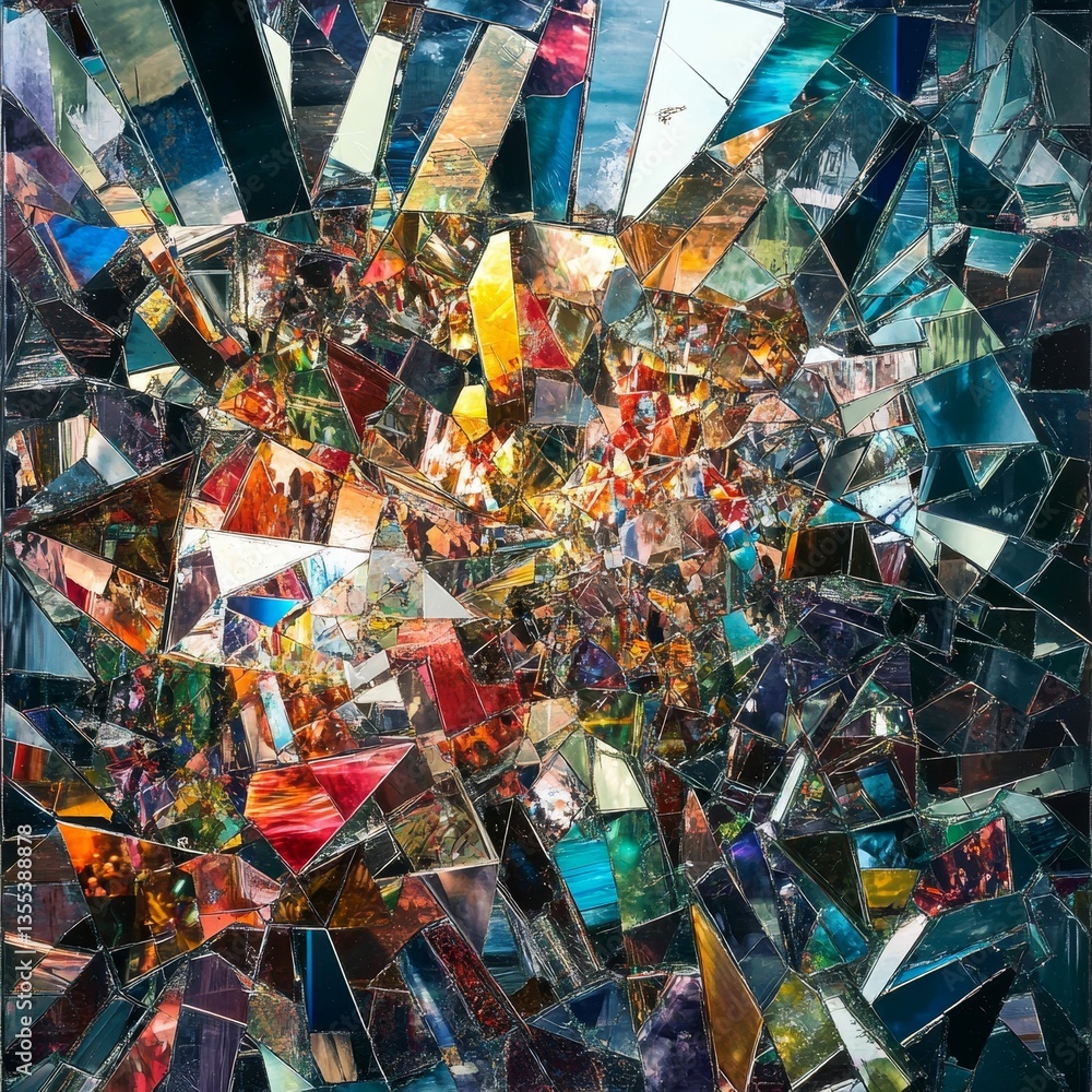 Aufkleber abstract broken mirror mosaic reflecting light patterns.