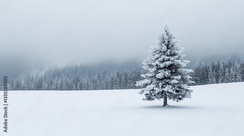 Poster lone snowcovered pine tree standing majestically in winter landscape : generative ai