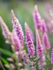 Obraz premium Beautiful Clusters of Pink Flowers in a Lush Green Field Captured in Soft Focus : Generative AI