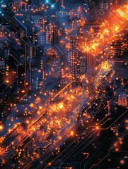 Fototapeta premium Glowing circuit board futuristic technological abstract design.