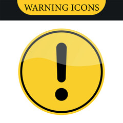Exclamation mark sign icon in yellow and red circle modern light frame, caution warning attention signs. Vector color set