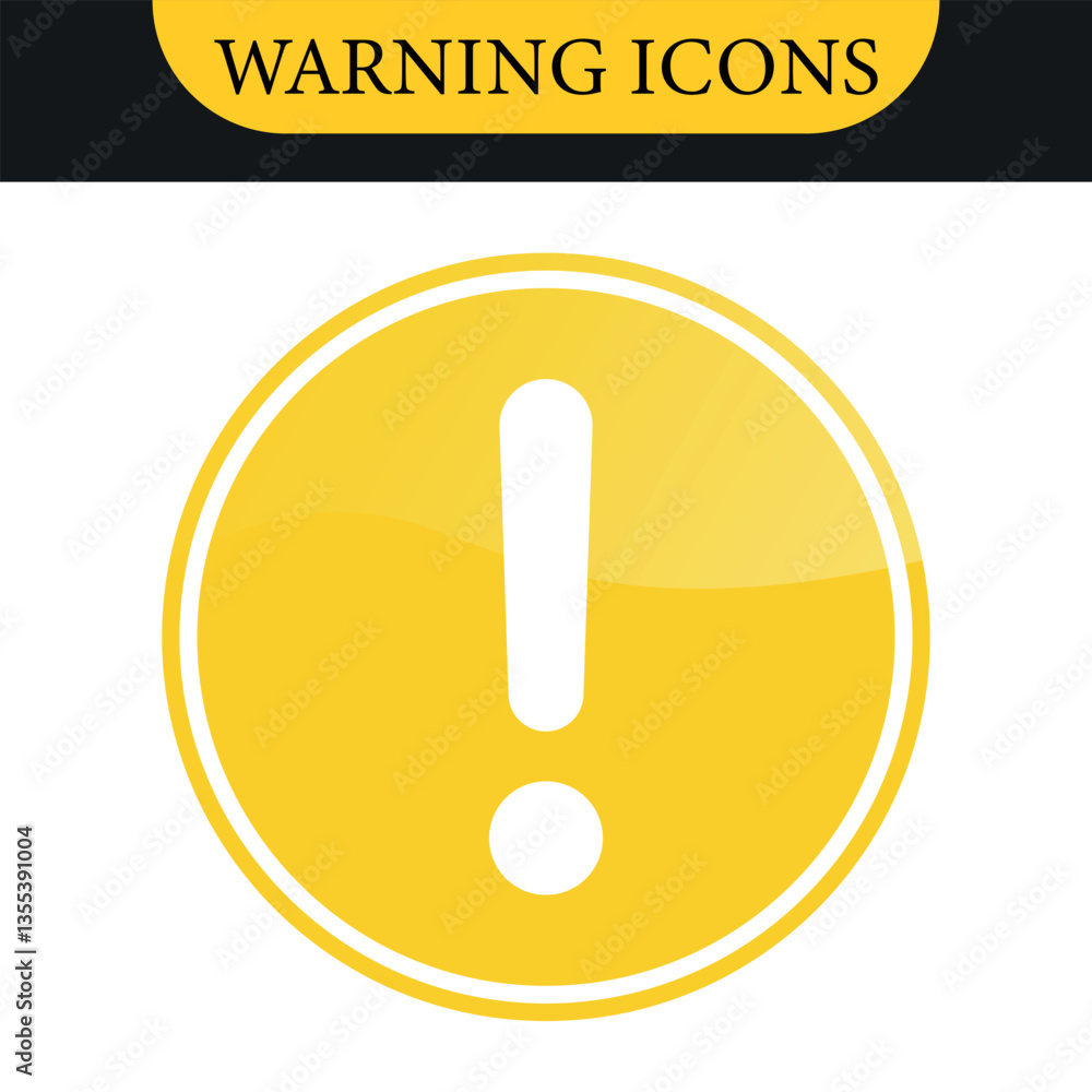 Poster exclamation mark sign icon in yellow and red circle modern light frame, caution warning attention si