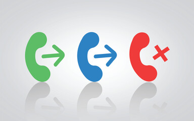 Set of call receiver action icons and signs, with a silver background