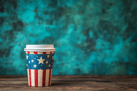 Celebrating patriotism with disposable cup adorned in American flags in studio