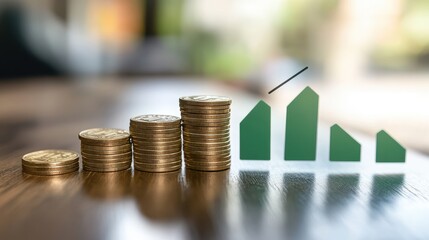 Growing Investment Coins  Upward Graph on Table.