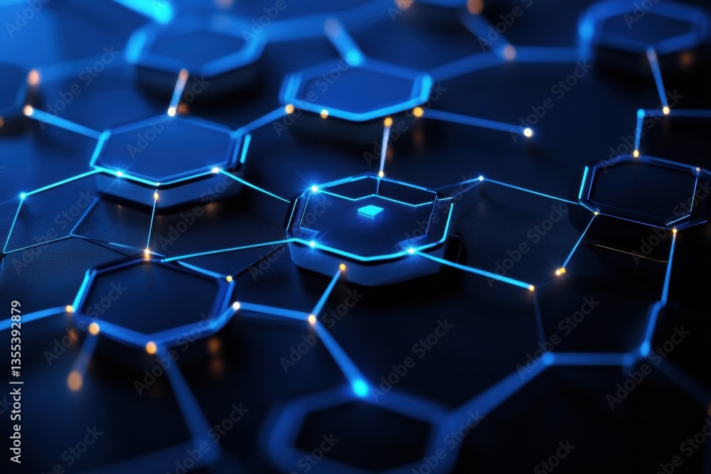 Poster High-tech blockchain concept with layered paper cut style and glowing blue network nodes in a futuristic digital representation Generative AI