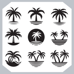 Fototapeta premium Black Palm Tree Silhouettes Coconut Tree Vector Graphics for Digital and Print Design