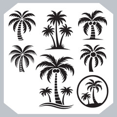 Obraz premium Black Palm Tree Silhouettes Coconut Tree Vector Graphics for Digital and Print Design