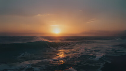 Obraz premium Magical Sunset Over the Ocean with Rippling Waves