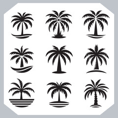 Fototapeta premium Black Palm Tree Silhouettes Coconut Tree Vector Graphics for Digital and Print Design