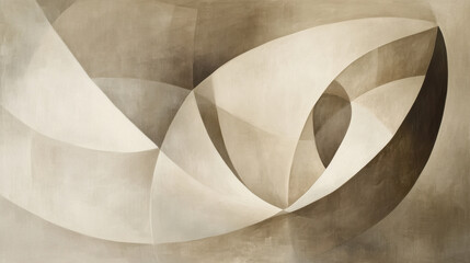 An abstract modern art piece featuring an interplay of smooth, minimalistic geometric forms, clean and structured layout
