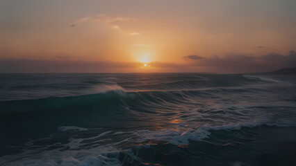 Obraz premium Magical Sunset Over the Ocean with Rippling Waves