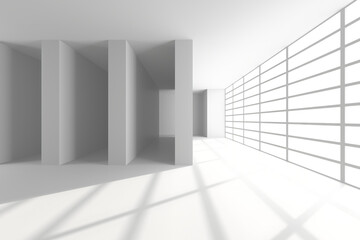 Fototapeta premium Minimalist interior with modern architectural design and geometric shadows. 3d render
