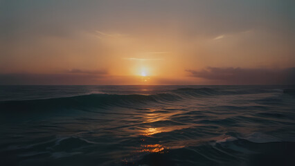 Fototapeta premium Serene Ocean Sunset: Waves & Golden Light