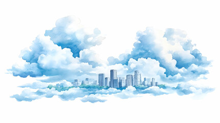 Cityscape above clouds; aerial view, dreamy, design