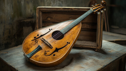 Dombra guitar icon stringed musical instrument classical orchestra art sound tool and acoustic symphony stringed fiddle wooden vector illustration.