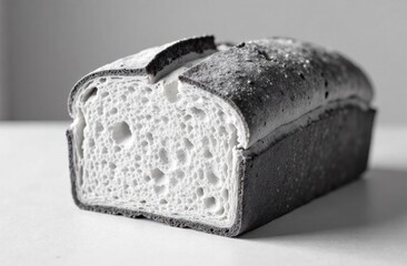Sliced black bread showcasing texture against a minimalist background  