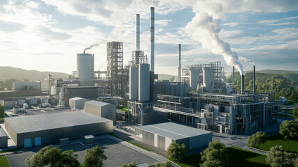 Fototapeta premium Power alternative energy factory and eco turbine technology. Renewable nature environmental industry. Source electricity conservation illustratio