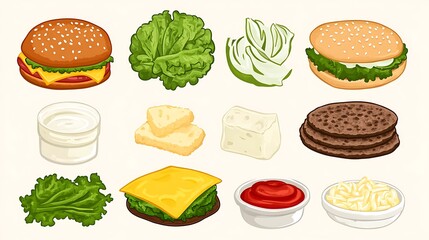 Hamburger Ingredients Collection.