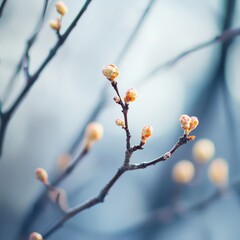 Fototapeta premium close-up of a birch branch with tiny buds, early spring scene, soft focus, fresh and lively mood