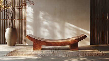 Wooden ergonomic bench for meditation practice high resolution picture