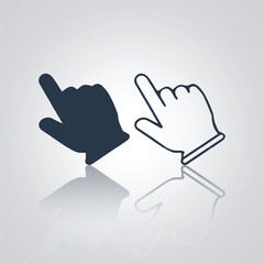 Obraz premium Cursor finger icon also outlined with a silver background