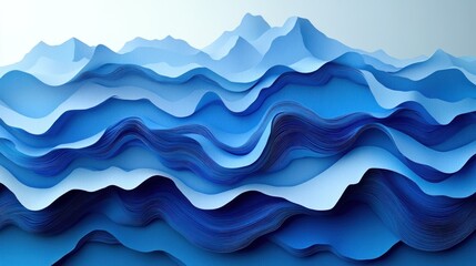 Abstract blue paper mountains landscape background design
