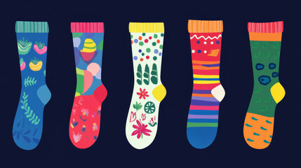 Flat design colorful socks set vector illustration selection of various cotton foot warm cloth