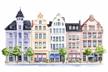 Fototapeta premium Colorful European houses, street view, shops, summer