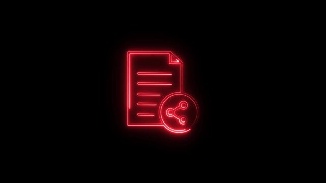 Glowing neon Sharing Content icon isolated on black background. HD Video motion graphic animation