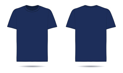 Navy blue short sleeve plain t-shirt mockup front and back view
