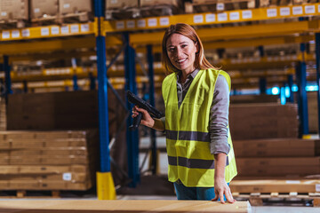 Warehouse Worker Scanning Items Using Barcode Scanner in Storage Facility
