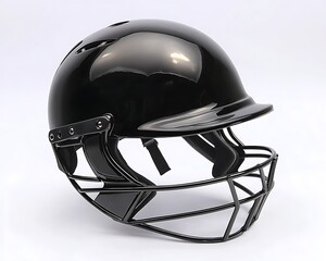 A black protective helmet with a faceguard in front of it