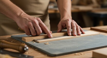 close up of a carpenter working on a wooden board